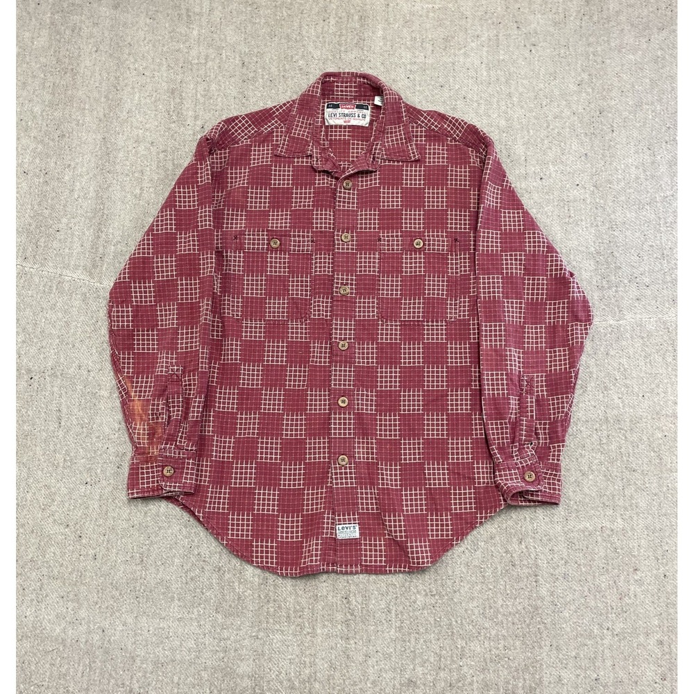vintage Levis Button up shirt mens medium red 1990s collar plaid